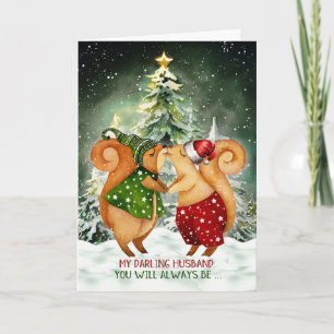 for Husband on Christmas Squirrels in Love Holiday Card
