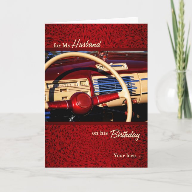 for Husband Romantic Classic Car Theme Birthday Card (Front)