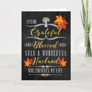 for Husband Thanksgiving Blessings Chalkboard Holiday Card