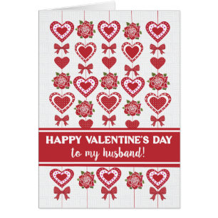 For Husband Valentine's Red Roses Hearts Bows Cards