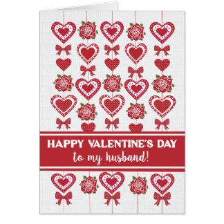 For Husband Valentine's Red Roses Hearts Bows Cards
