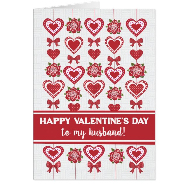 For Husband Valentine's Red Roses Hearts Bows Cards (Front)