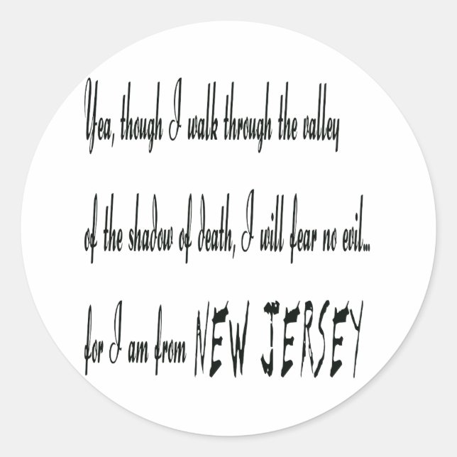 For I Am From New Jersey Sticker (Front)