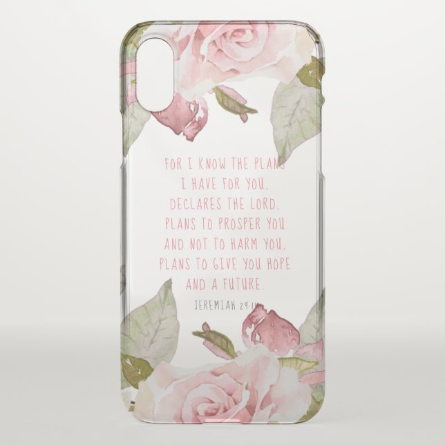 For I Know the Plans Pink Floral Bible Verse Uncommon iPhone Case (Back)