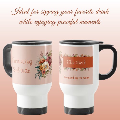 For introverts solitude floral orange travel mug