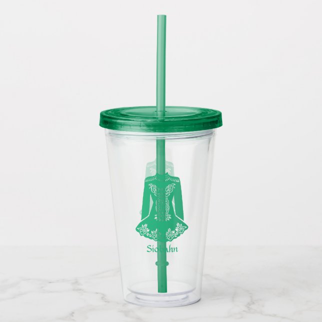 For Irish Dancers Green Dancing Dress Personalized Acrylic Tumbler (Front)