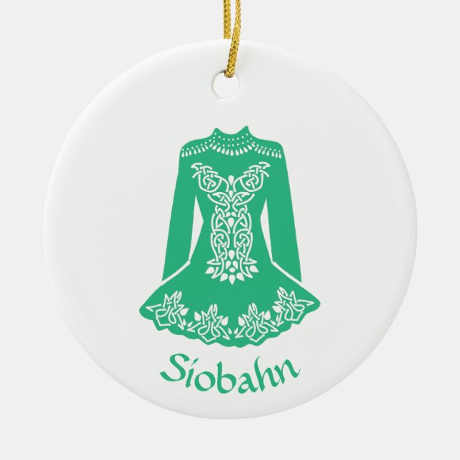 For Irish Dancers Green Dancing Dress Personalized Ceramic Ornament (Front)