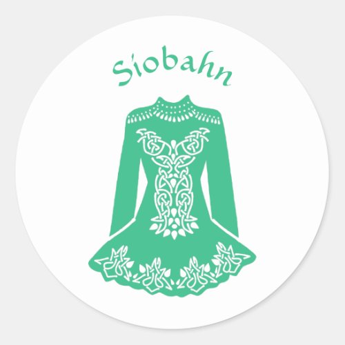 For Irish Dancers Green Dancing Dress Personalized Classic Round Sticker