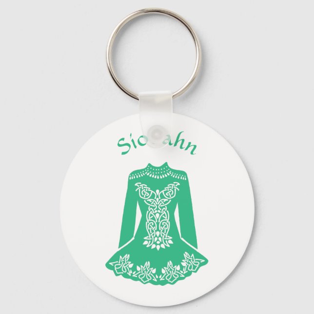 For Irish Dancers Green Dancing Dress Personalized Keychain (Front)