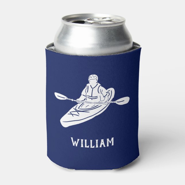 For Kayakers Personalized Navy Blue Kayak Can Cooler (Can Front)