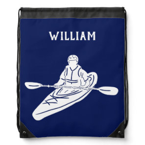 For Kayakers Personalized Navy Blue Kayak Drawstring Bag