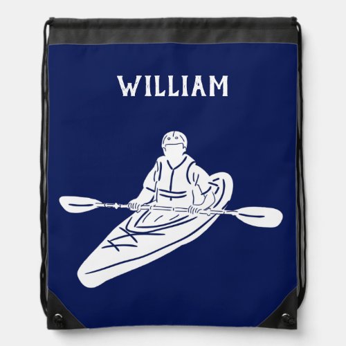 For Kayakers Personalized Navy Blue Kayak Drawstring Bag