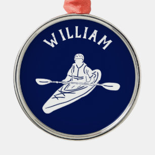 For Kayakers Personalized Navy Blue Kayak Metal Ornament
