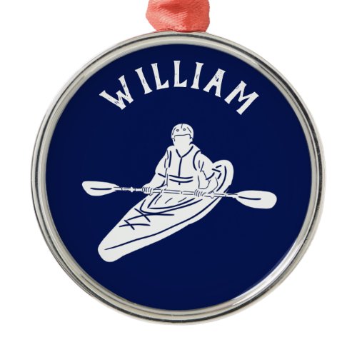 For Kayakers Personalized Navy Blue Kayak Metal Ornament