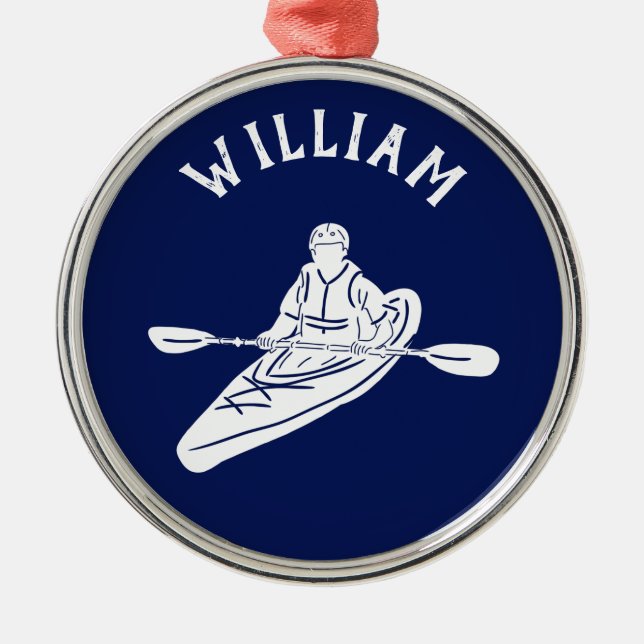For Kayakers Personalized Navy Blue Kayak Metal Ornament (Front)