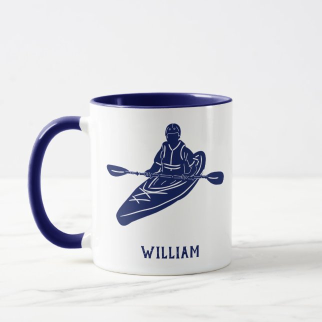 For Kayakers Personalized Navy Blue Kayak Mug (Left)