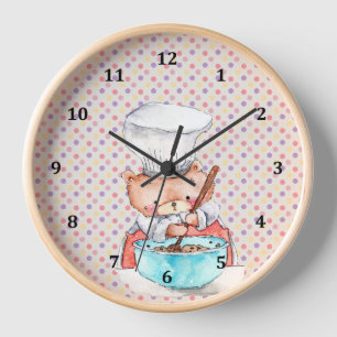 For Kids Bear Making Cookies Wall Clock