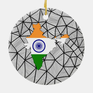 For Kids: Creative India Flag With Map Ceramic Ornament