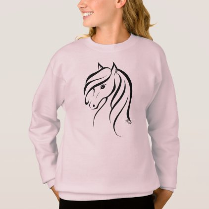 For Kids - Hand Drawn Horse Girl&#39;s Cute Sweater