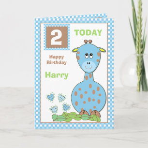 For kids little boy giraffe birthday greeting card