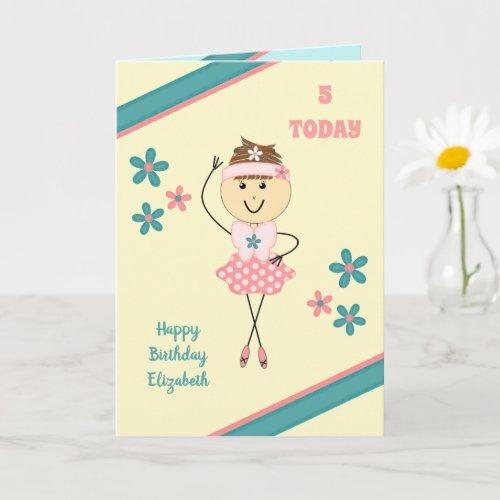 For kids Pink any age ballerina birthday greeting Card