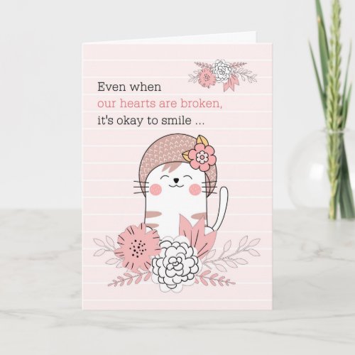 for Kids Sympathy Pink Kitty Cat and Flowers Card