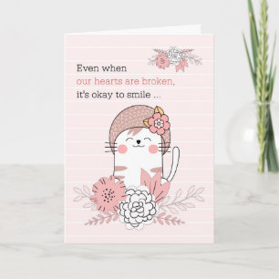 for Kids Sympathy Pink Kitty Cat Flowers Stripes Card