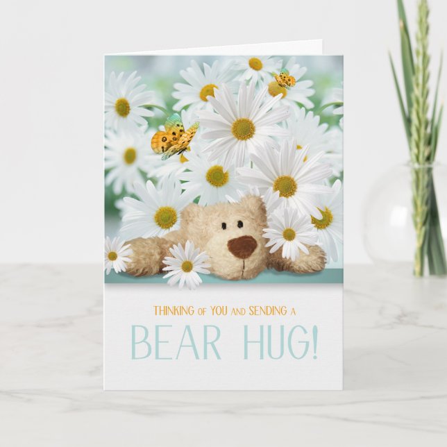 for Kids Sympathy Teddy Bear Hug and Daisies Card (Front)