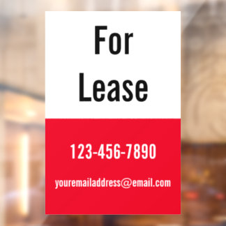 For Lease Red White and Black Email Phone Number Window Cling