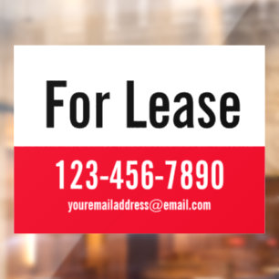 For Lease Red White and Black Text Phone Number Window Cling