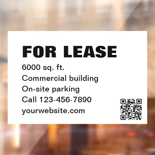 For Lease White QR Code Commercial Leasing Window Cling