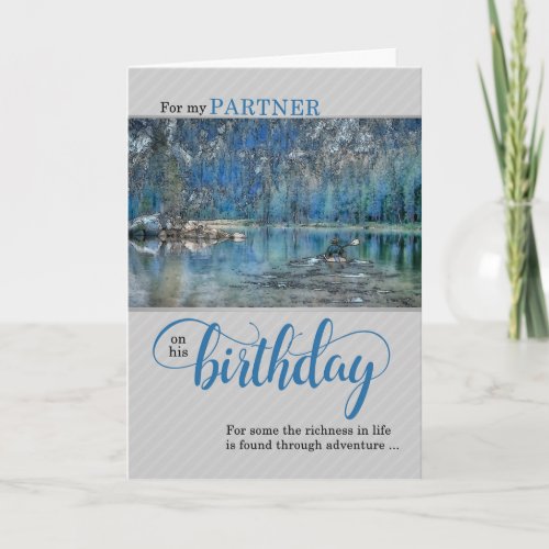 For Life Partner on His Birthday Kayak on the Lake Card