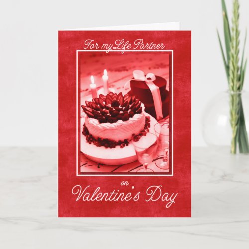 for Life Partner on Valentines Day Red and White Holiday Card