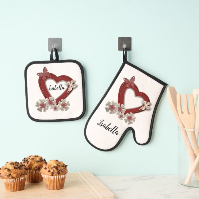 For loved ones, love oven mitt & pot holder set (Insitu(Hanging))