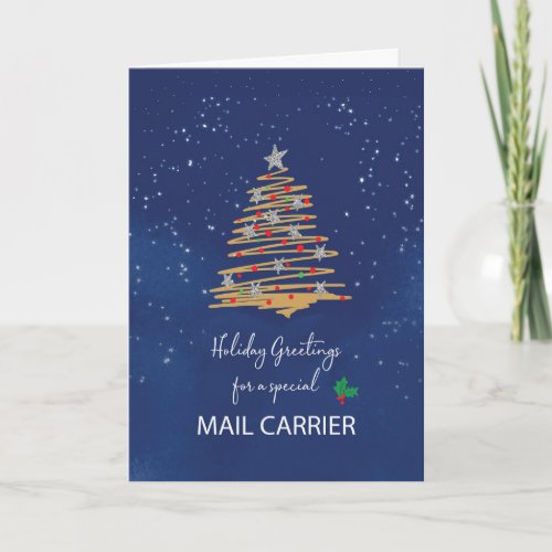 For Mail Carrier Christmas Tree on Navy Card