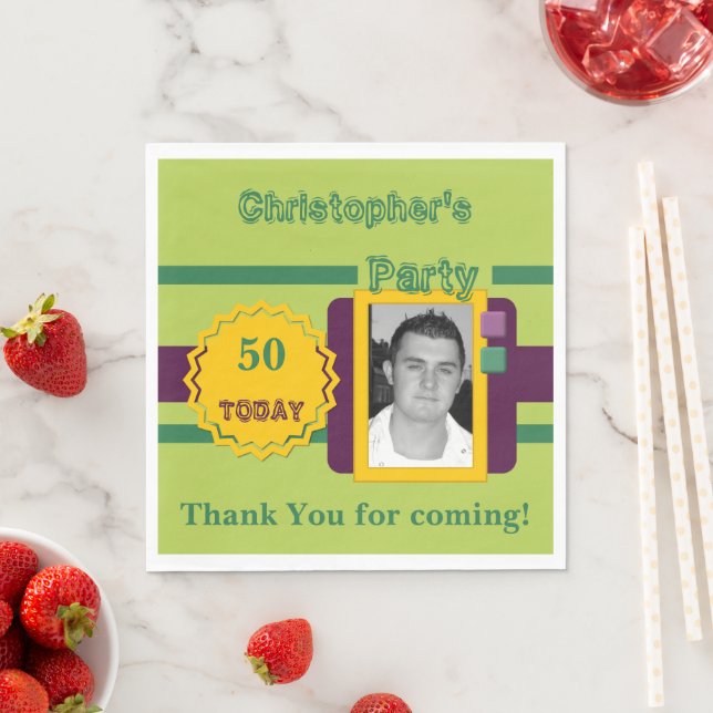 For men 50 today photo name green party napkins (Insitu)