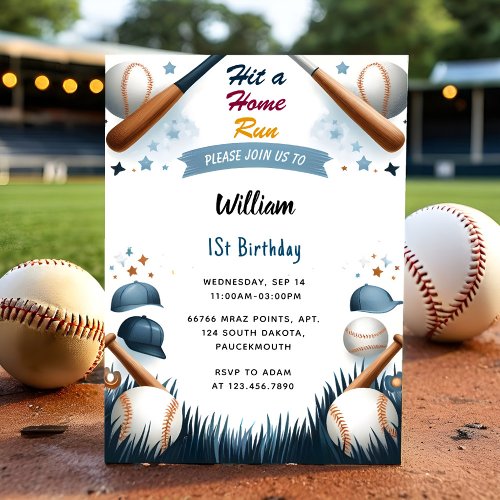 For Men Ball Wood Game Team Baseball 1st Birthday Invitation