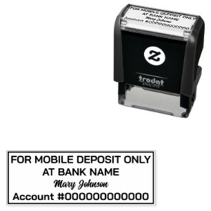 For Mobile Deposit Only Bank Name Acct & Signature Self-inking Stamp