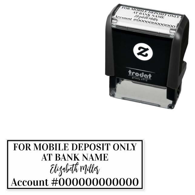 For Mobile Deposit Only Bank Name Acct. Signature Self-inking Stamp (In Situ)