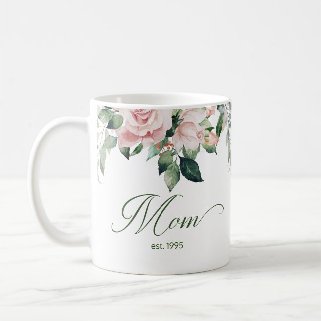 For Mom Blush Pink Floral Coffee Mug (Left)