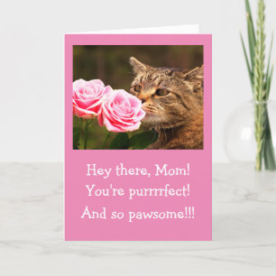 For Mom Cat And Flowers Valentine Holiday Card
