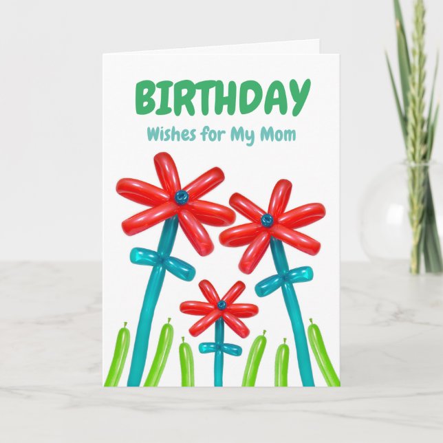 For Mom Cute Balloon Birthday Flowers Card (Front)
