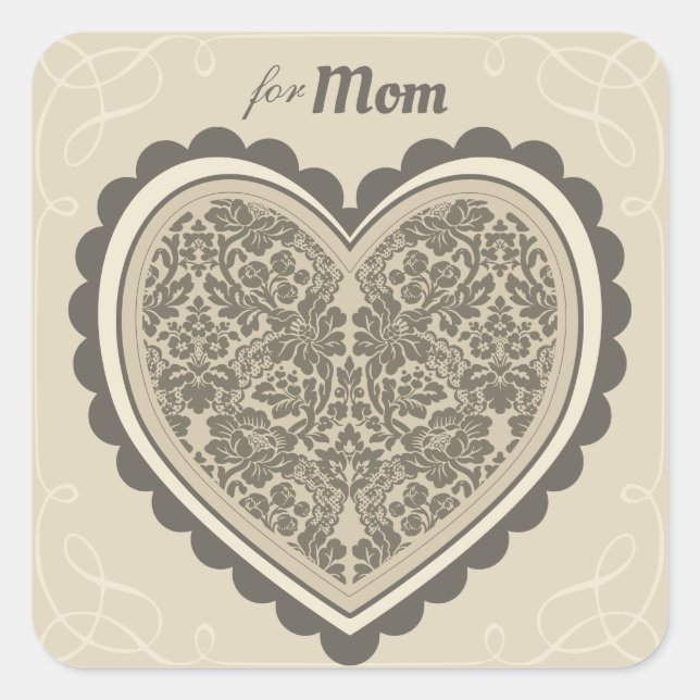 For Mom Elegant floral heart William Morris style Square Sticker (Front)