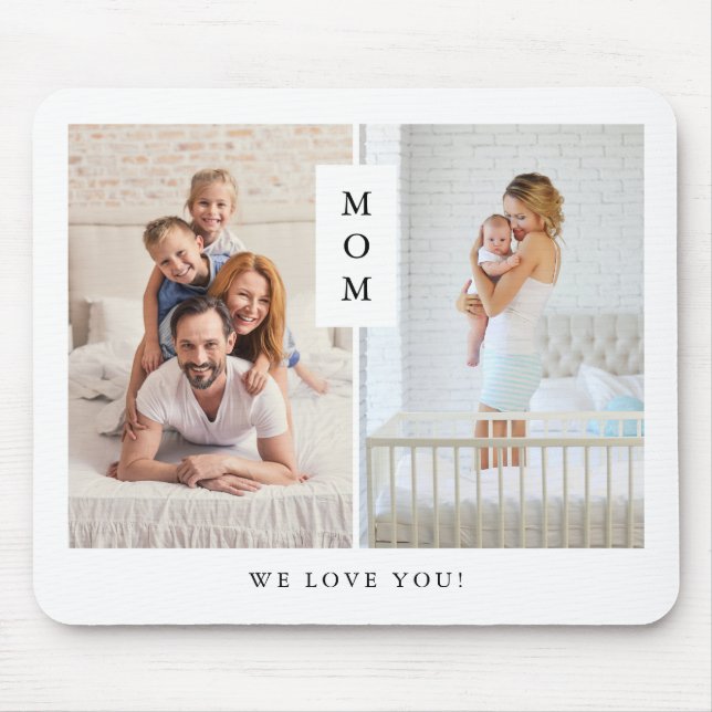 For Mom | Modern Two Photo Grid Mouse Pad (Front)