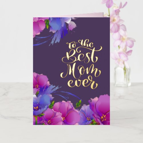 For Mom on Mothers Day Watercolor VIolet Flowers Foil Greeting Card