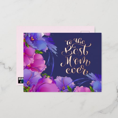 For Mom on Mothers Day Watercolor VIolet Flowers Foil Holiday Postcard