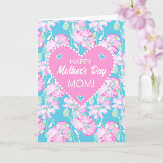 For Mom on Mothers Day with Pink Roses on Blue Card