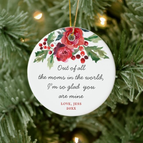 For Mom Personalized Mother Appreciation Holly Ceramic Ornament