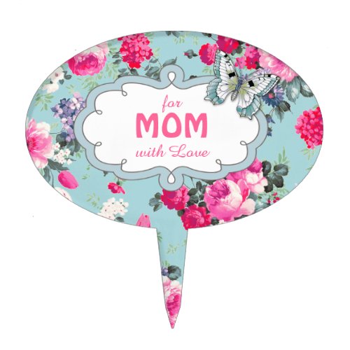 For Mom with Love Butterfly and Roses  Cake Topper