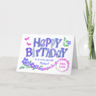 For Mother Birthday Pink and Blue Periwinkles Holiday Card